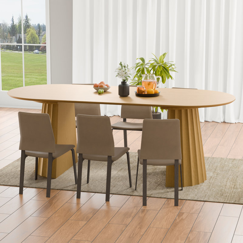 Table de salle à manger 79 "en bois d'ingénierie avec pieds courbés pour 8 personnes, Nature