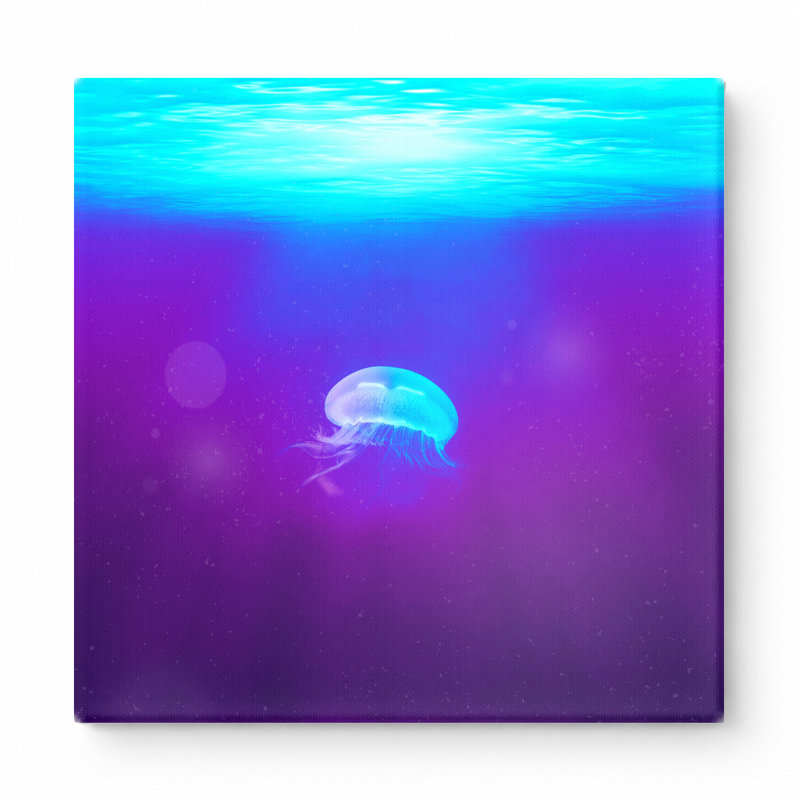 Méduse dans l'océan profond - art mural carré sur toile, 16" W x 16" H