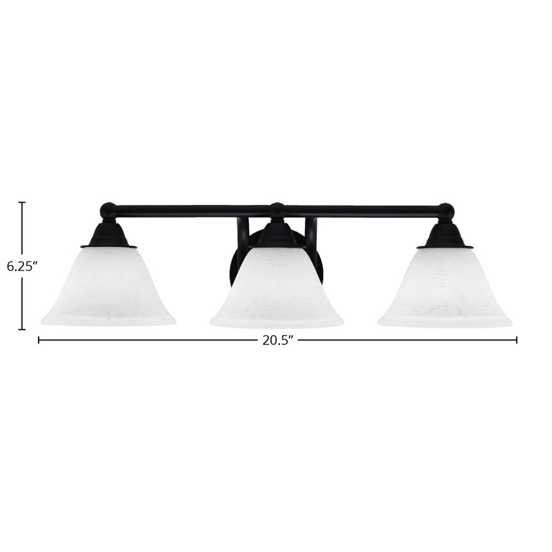 Barre d'éclairage de salle de bain 3 lumières Paramount avec fini noir mat et verre mousseline blanc 7 po
