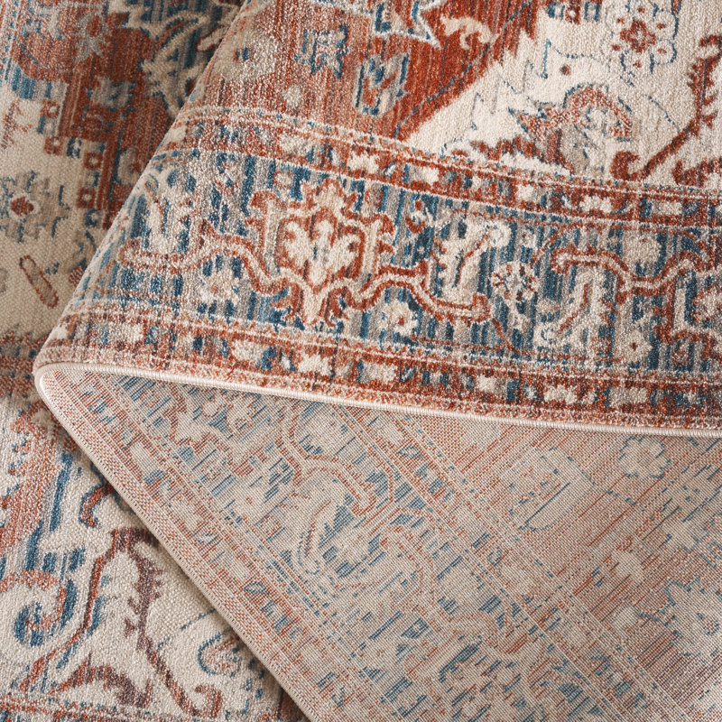 Tapis oriental tissé à plat en rouge / bleu marine / beige, Rectangle 5 pi x 7 pi 6 po