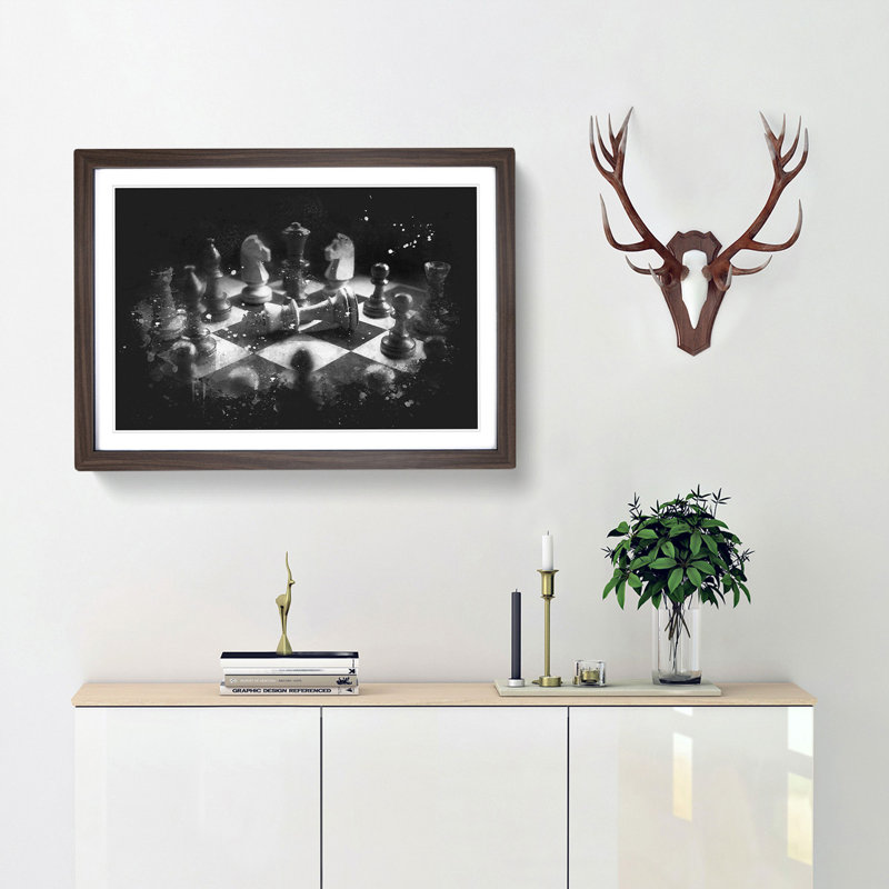Chess Checkmate - Single Picture Frame Print on MDF, 62cm H x 87cm W x 2cm D, Walnut Framed
