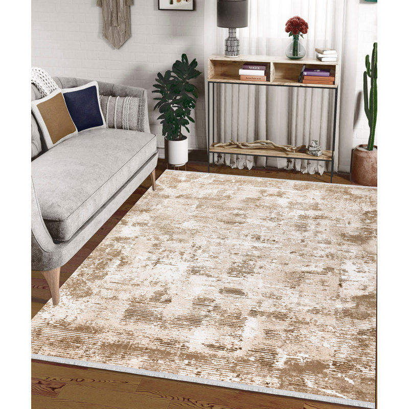 Tapis luxueux à franges de couleur vison, 5,2 x 7,5 pieds | 100% acrylique, 2800 grammes par mètre carré | Hauteur des poils: 0,5 à 0,6 pouce | 520 000 points de fil | Facile à nettoyer avec l'aspirateur, parfait pour le décor du salon et de la chambre à coucher