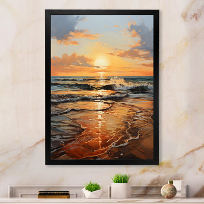 Impression sur toile orange, bleu sarcelle, lever de soleil sur la plage I - lever de soleil