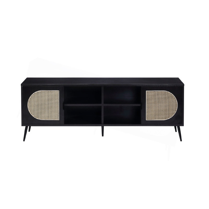 Charmant meuble télé en bois avec insert en rotin élégant et rangement polyvalent