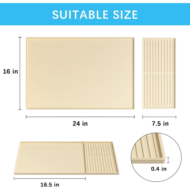 Tapis de café en silicone avec bords surélevés, tapis de comptoir pour café, tapis de station de café imperméable, tapis de séchage de la vaisselle sous le support, tapis de machine à café résistant à la chaleur, beige