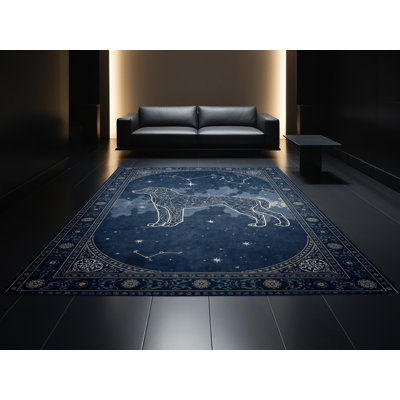 Tapis oriental bleu classique délavé à la machine Pantelie