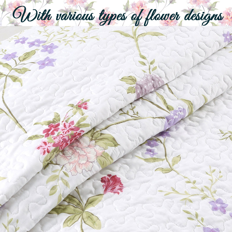 White King Reversible Floral Microfiber Quilt Set