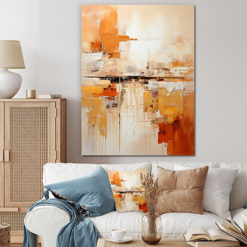 «Glam Orange Beige Collage II», art mural encadré, Toile tendue, H 40 po x l 30 po