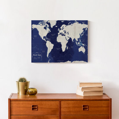 Carte du monde bleu marine sur toile