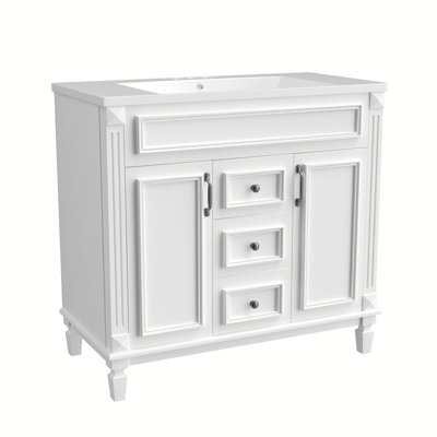 Meuble-lavabo simple 35,9 po avec plateau en bois massif Rahees