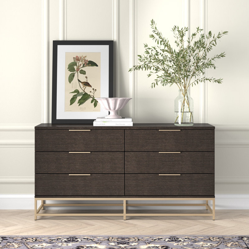 Commode double en bois massif à 6 tiroirs Samario, Crème, crème