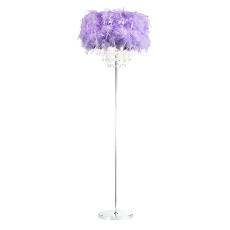Modern Chandelier Style Feather Floor Lamp With Waterfall Drops By, Purple