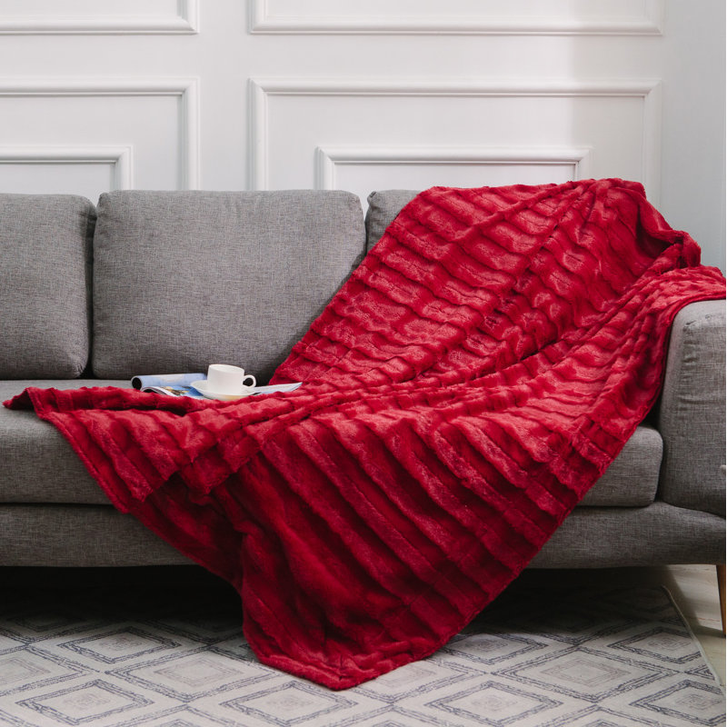 Maroon Faux Fur Reversible Throw Blanket, 50" x 60"