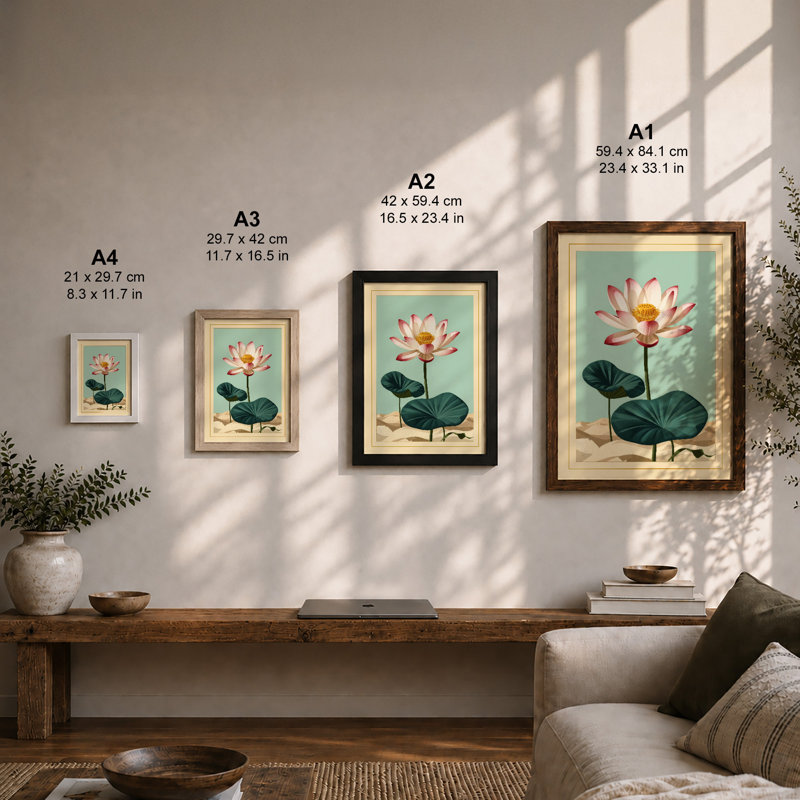 Water Lily Study Botanical - Framed Print, A2 - 59.4 x 42.0 cm, White