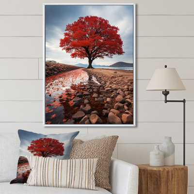 Reproduction d'art sur toile, arbres monochromes rouges et gris «Solitude I»