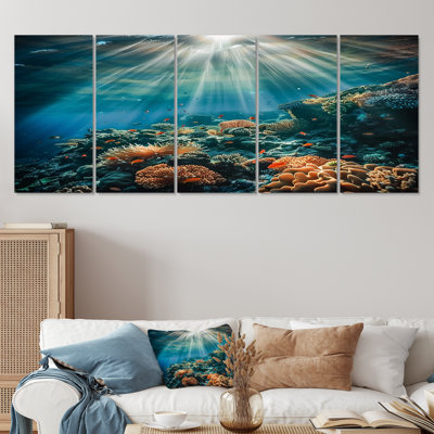 Rumph Little Fishes God Rays Deep Ocean Coral - Beach & Ocean Wall Art Canvas 5 Piece