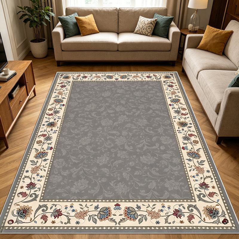 1PC Vintage Floral Bordered Classic Persian Style area rugs for Living Room, Soft and Comfortable, Suitable for all seasons, easy-to-maintain, machine washable Indoor floor mat, Under Table Farmhouse suitable for dining room, bedroom, kitchen