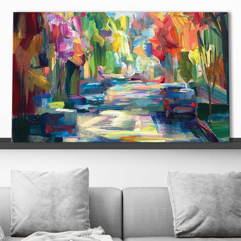 Joyaux du matin - peinture encadrée sur acrylique, Toile tendue, H 18 po x l 30 po x P 1 po