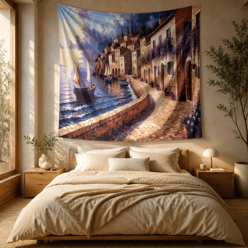 Tapisserie murale «Nautical Seaside Towns», 88 po x 104 po