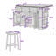 Ensemble d'îlot de cuisine 3 pièces avec 2 tabourets de bar, abattant, station de charge, tablettes et roues réglables