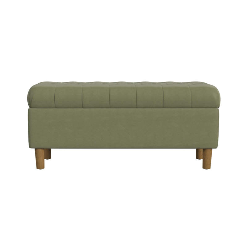 Banc de rangement à couvercle rabattable rembourré, Vert sauge clair
