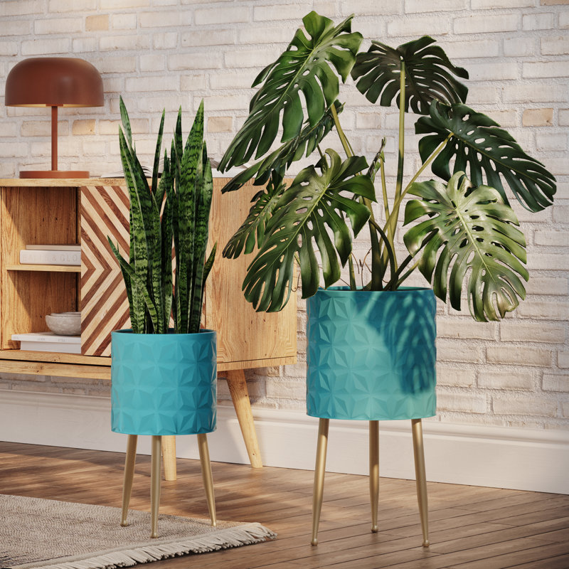 Jade Glam Indoor Metal Pot Planter 3-Leg Metal Base - Set
