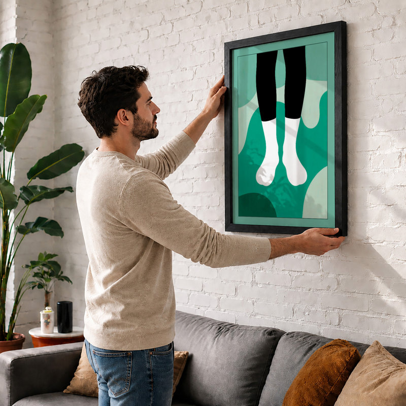Figure and Teal Ground Modern - Framed Print, A4 - 29.7 x 21.0 cm, Black