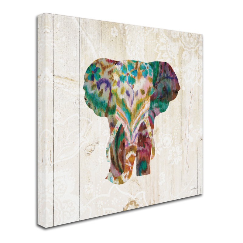« boho motif cachemire éléphant iii », reproduction sur toile tendue, H 18 po x l 18 po