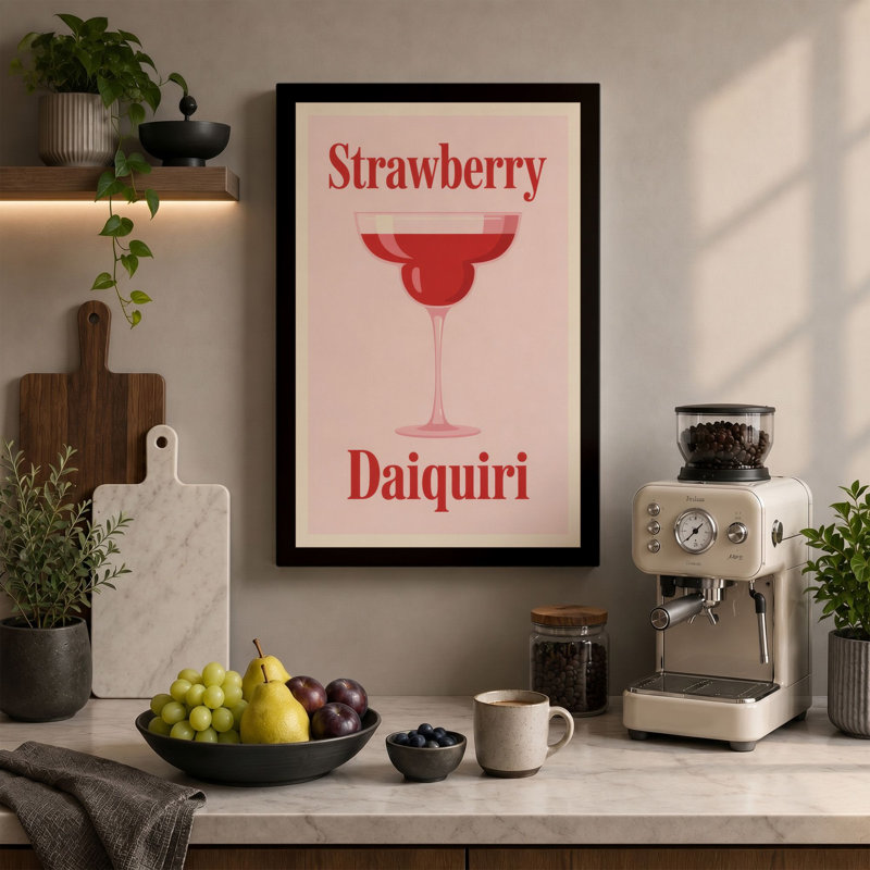 Strawberry Daiquiri Retro 1 Piece Wrapped Canvas Wall Art, 24x16 - 61.0 x 40.6 cm, Ochre Border