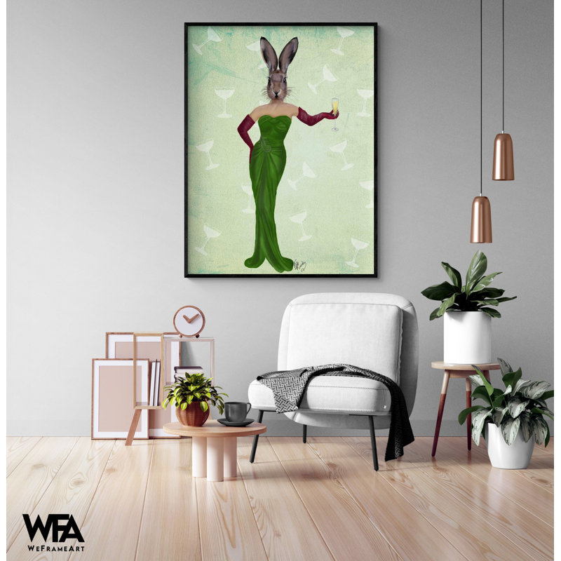Lapin, robe verte, très grande idée de cadeau excentrique, impression d'affiche de robe verte, décor de lapin encadré, décoration murale bar Happy Hour