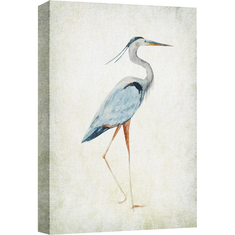 Heron sur toile tendue avec oiseaux sauvages, Toile tendue, H 18 po x l 12 po x P 1,5 po