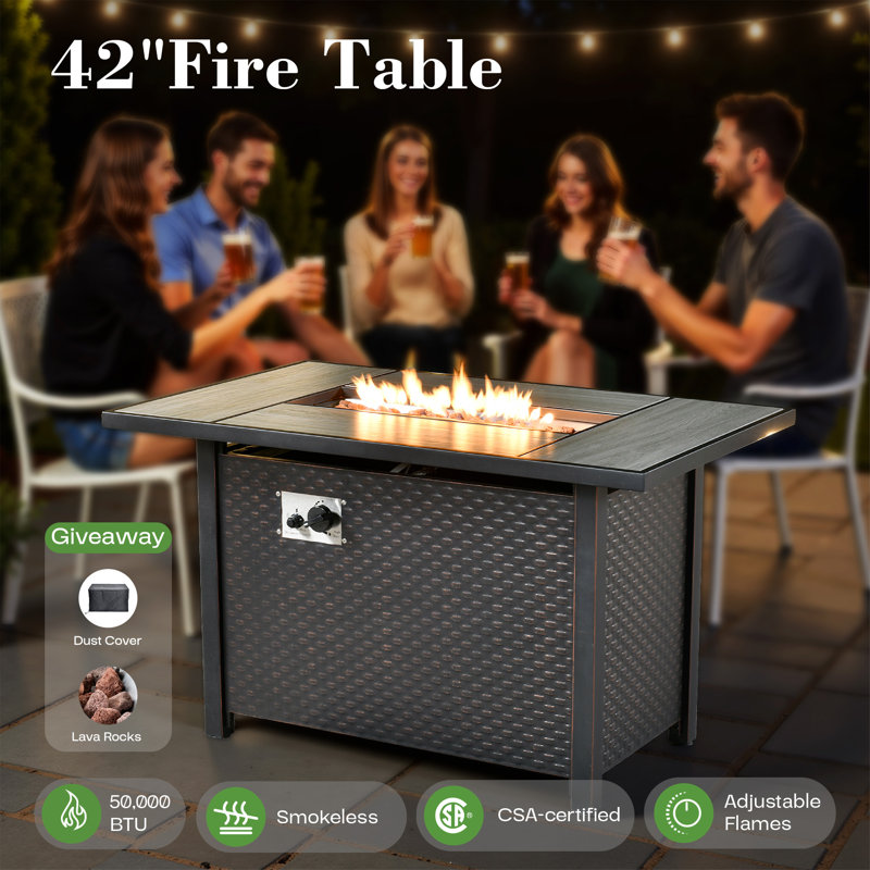 Emroy 6 - Person Reversible Modular Outdoor Conversation Set,Wicker Patio Seating Group with Lighted Coffee Table, All Weather Fire Pit & Sofa Set with Cushions