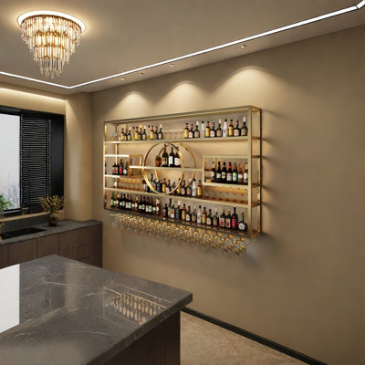 Modern Metal Wine Bottle & Glass Rack by Everly Quinn