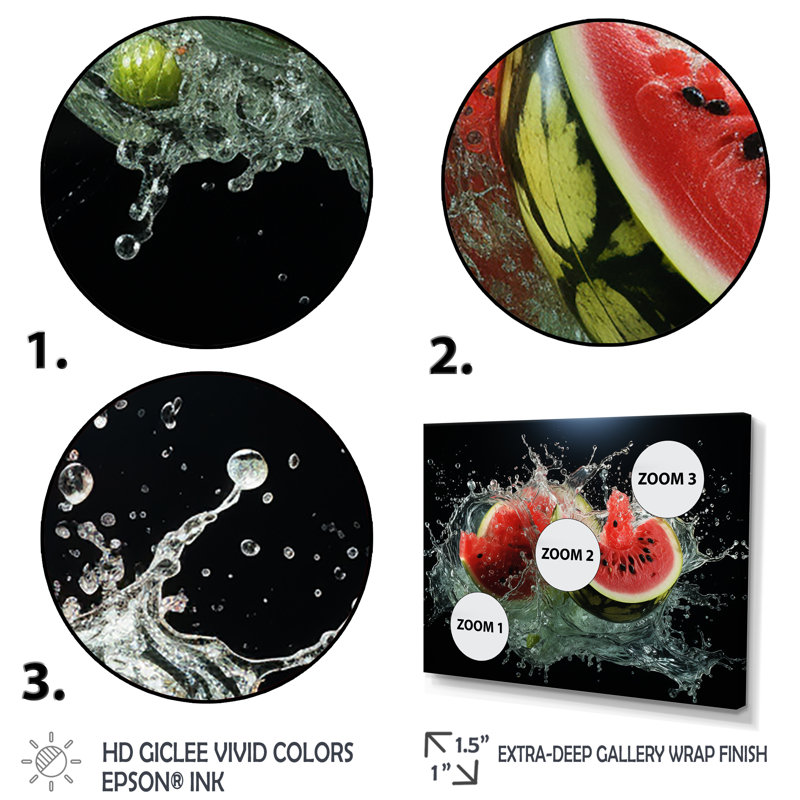 «Red Fruitful Watermelons - Melon», art mural, Toile tendue, H 44 po x l 34 po x P 1,5 po