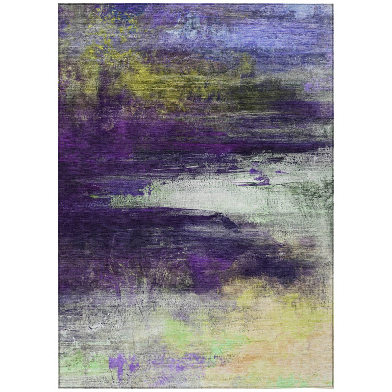 Machine Washable Indoor/Outdoor Xhevrie Purple Rug, Rectangle 9' x 12'