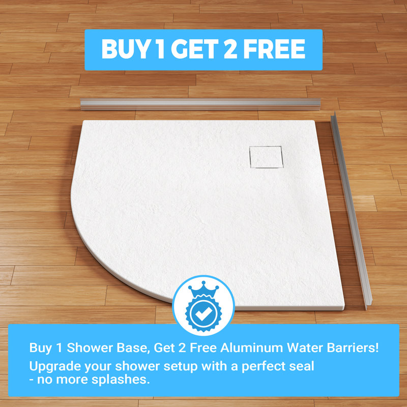 Receveur de douche arqué en surface solide (SMC), 2,5 cm H x 90 cm L x 90 cm P, antidérapant, extra-plat, sans seuil, accessible aux personnes à mobilité réduite.
