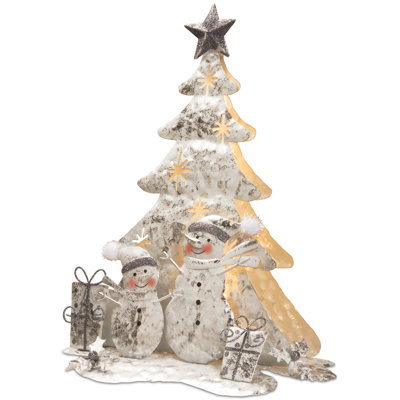 16" Lighted Tree Snowman Scene