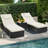 Set of 2 All-Weather Wicker Outdoor Chaise Lounges - Adjustable Backrest, Washable Cushions with Side Table-1432191251
