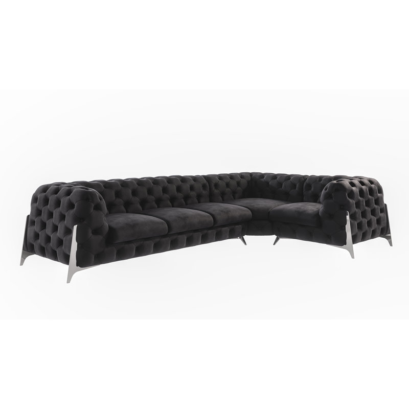 Juneri Chesterfield Corner Sofa, Black, Right Hand Facing