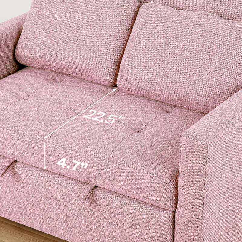 Canapé-lit inclinable 3-en-1 avec coussins pour petits espaces Ross, Rose