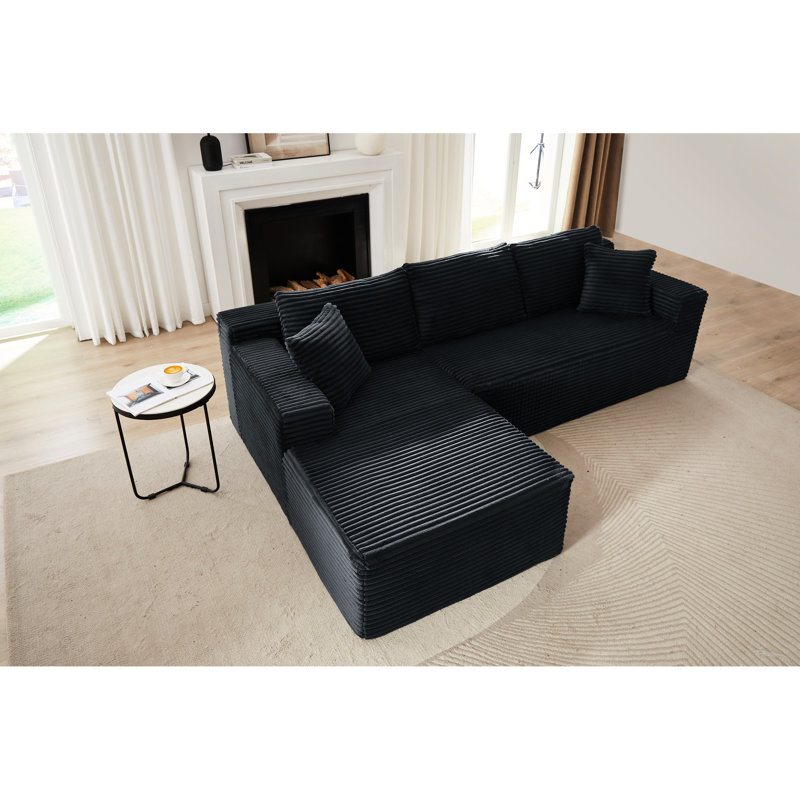 Gris foncé, 4, en L, velours côtelé, modulaire, sans assemblage, canapé-lit modulaire Loft Living, multifonctionnel, co-espaces de vie