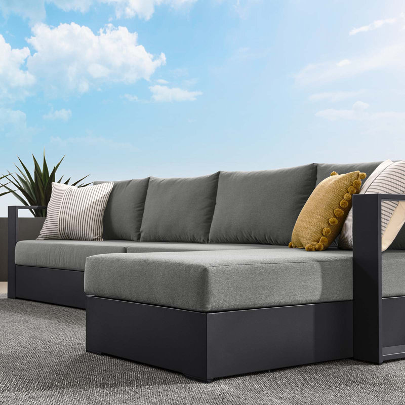 Modway Tahoe Outdoor Patio Powder-Coated Aluminum 3-Piece Left-Facing Chaise Sectional Sofa Set, Right Hand Facing, Charcoal