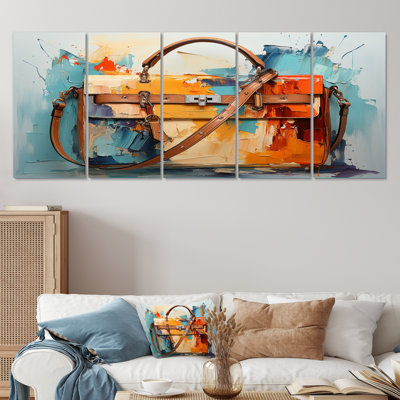 Blue And Yellow Graphiti Fashion Handbag - Fashion Bag 5 Piece Wall Art For Living Room