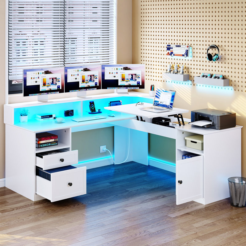 Heizler Height Adjustable L-Shape Executive Desk, White
