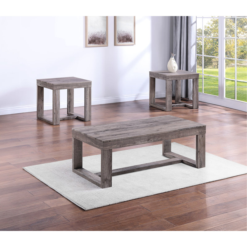 Table basse contemporaine en bois pour le salon - Finition brun rustique, gris et brun clair | Idée de cadeau
