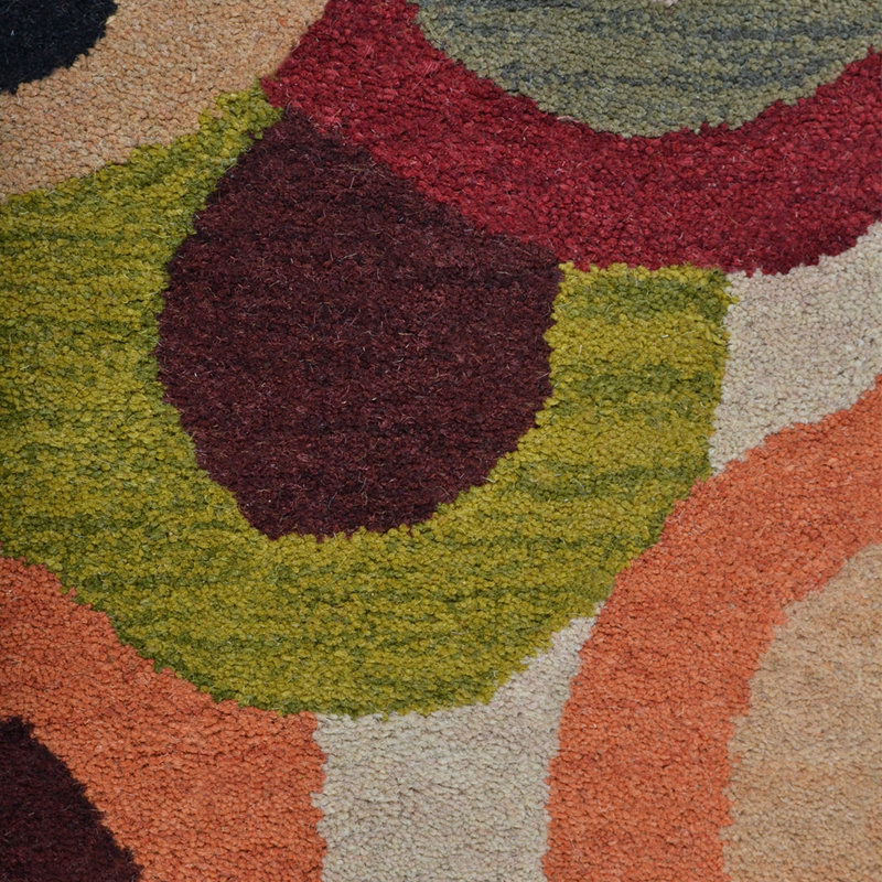 Multicolore en laine touffetée à la main Jalisa | Design contemporain | Tapis pour le salon, la chambre à coucher, Carré 8 pi