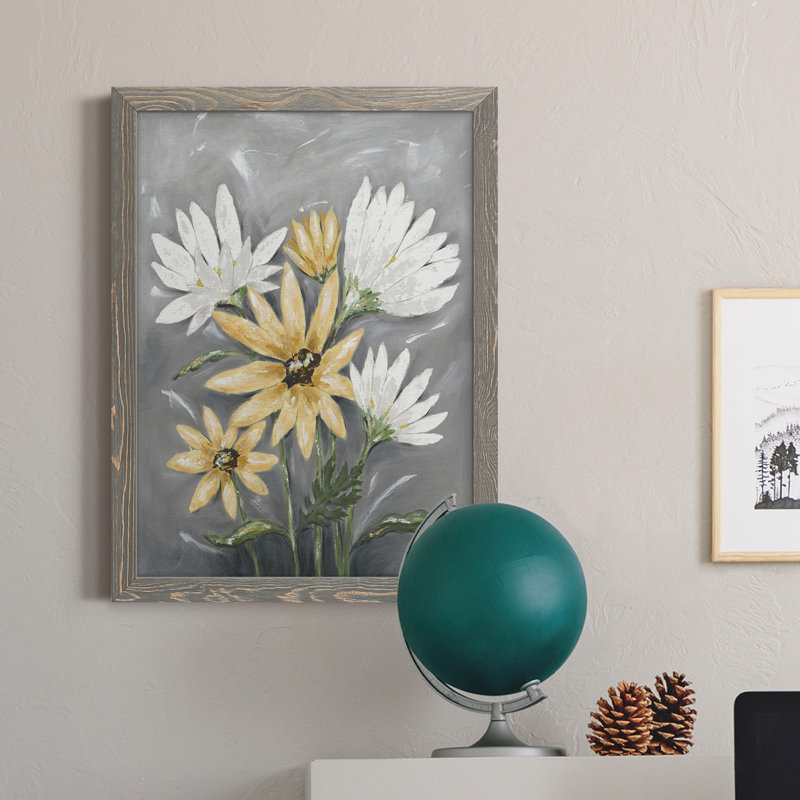 Summer Daisies I - reproduction d'art sur toile, H 17 po x l 20 po x P 1 po, Encadré gris