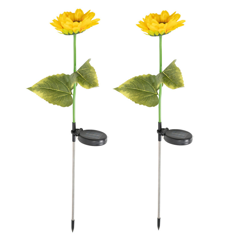 Yellow Sunflower Solar Powered Outdoor Spike Light Satin Solar Powered Integrated LED Pathway Light