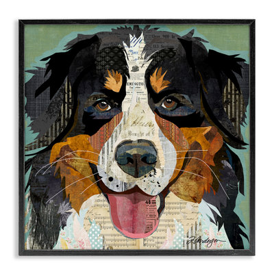 " Bernese Mountain Dog Portrait Layered Ephemera Collage "