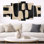Beige et noir bohème mosaïque tons de terre - art mural géométrique, impression sur toile moderne 5 panneaux